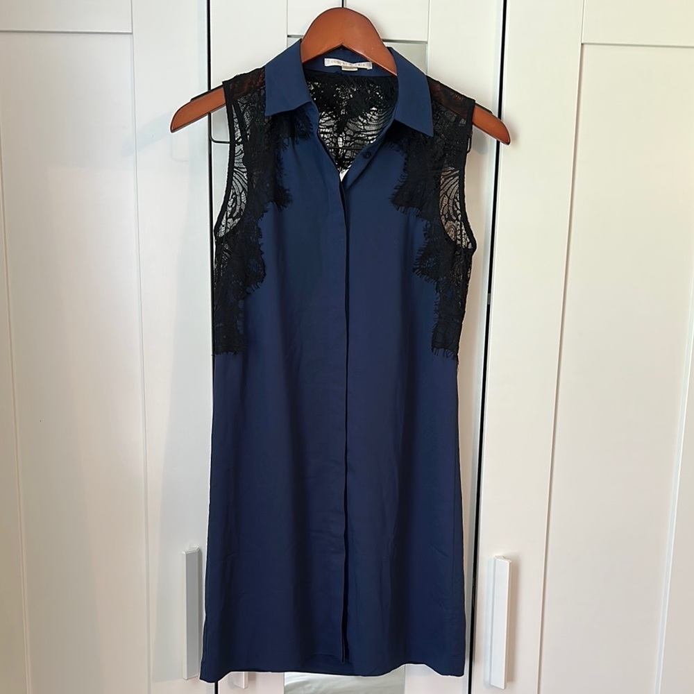 Cooper & Ella Navy Dress with Black Lace Overlay